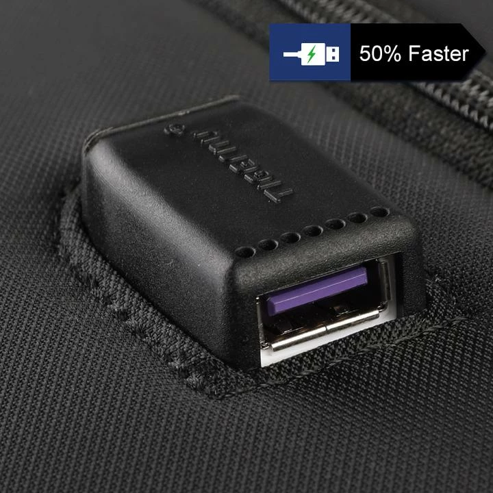 Çantë shpine për laptop Tigernu Sinope 17\" me port USB, zinxhir me kyçje, TSA lock, e zezë/kaltër