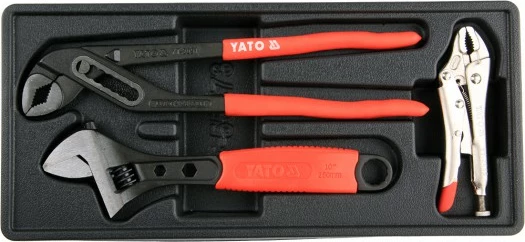 Insert sirtari me vegla Yato YT-55473, 3 copë (çelës i rregullueshëm 260mm, darë vetëbllokuese 125mm, darë të rregullueshme 300mm), zi/kuqe
