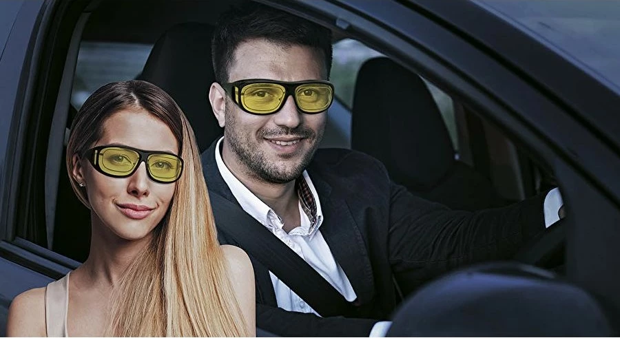 Syze nate WEDO, model oval, xhama të verdhë polarizuese, kornizë e zezë