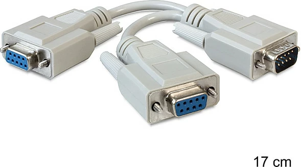 Adapter serial DB-9 DeLOCK 65403, 1x mashkull në 2x femër, 0.17 m, bezhë