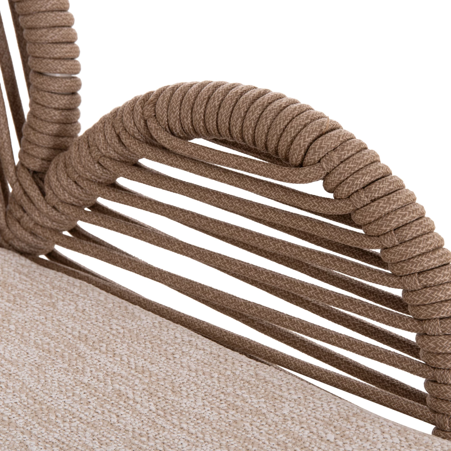 Karrige ngrënieje RIVEN, alumin, litar, jastëk bezhë, 62x69x82cm