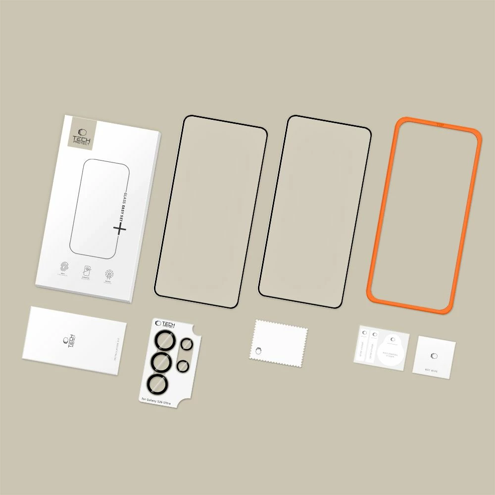Mbrojtës ekrani me xham të kalitur Tech-Protect Easy Set+ për Samsung Galaxy S26 Ultra, 9H, i zi, set 3 copë