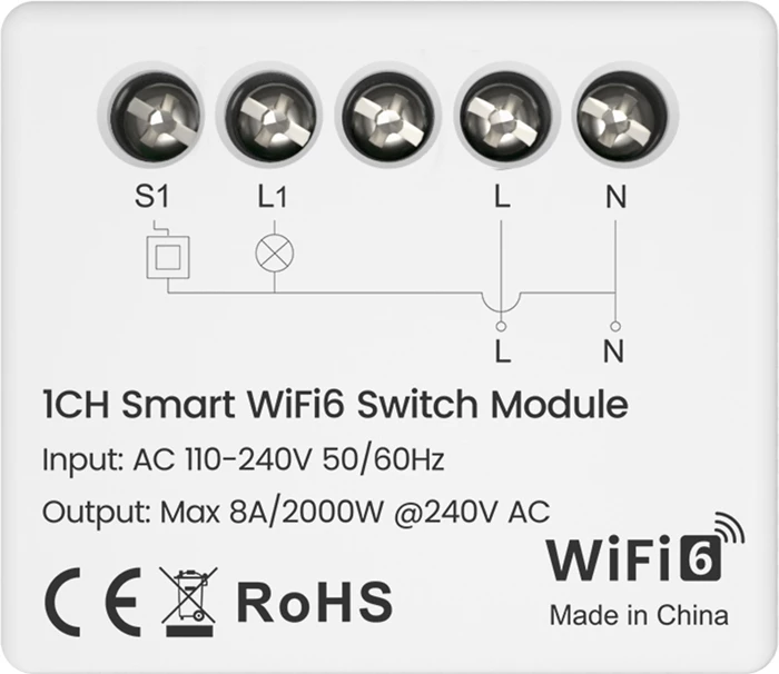 Modul switch smart Avatto WSM20-W1, Wi‑Fi 6, 1-kanal, matje energjie, 8A/2000W