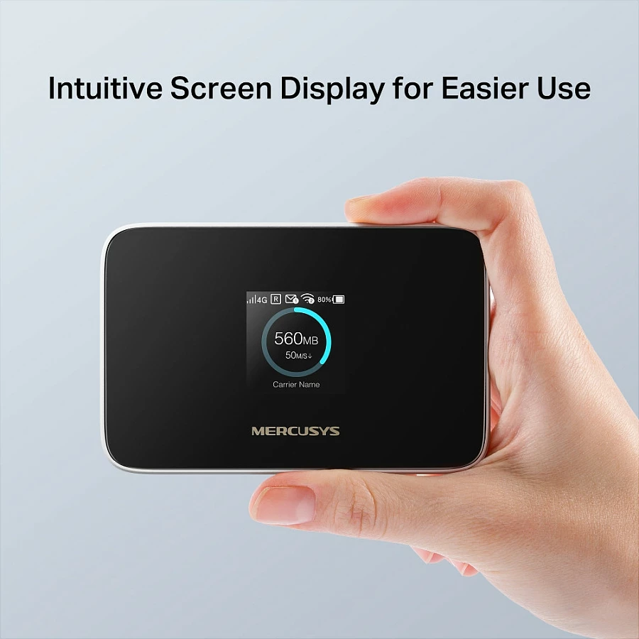 Router portativ 4G LTE Mercusys MT115, Wi‑Fi 6, bateri 2400mAh, ekran 1.44", zi/bardhë