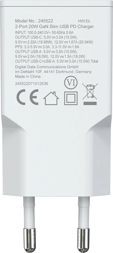 Karikues muror EQUIP 2Port USB-C PD3.0/USB-A GaN Slim 20W, i bardhë