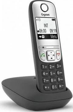 Telefon fiks pa tela Gigaset A690, libër telefoni 100 kontakte, ekran monokrom, SMS, speakerphone, i zi/argjendtë