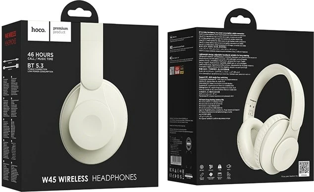 Kufje HOCO W45 pa tela, Bluetooth 5.3, mikrofon i integrum, e bardhë