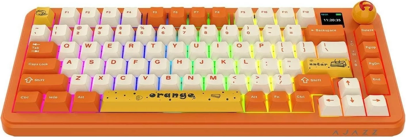 Tastierë mekanike wireless Ajazz AK820 MAX, 75%, RGB, ekran, Avocado Switch, portokalli/bardhë