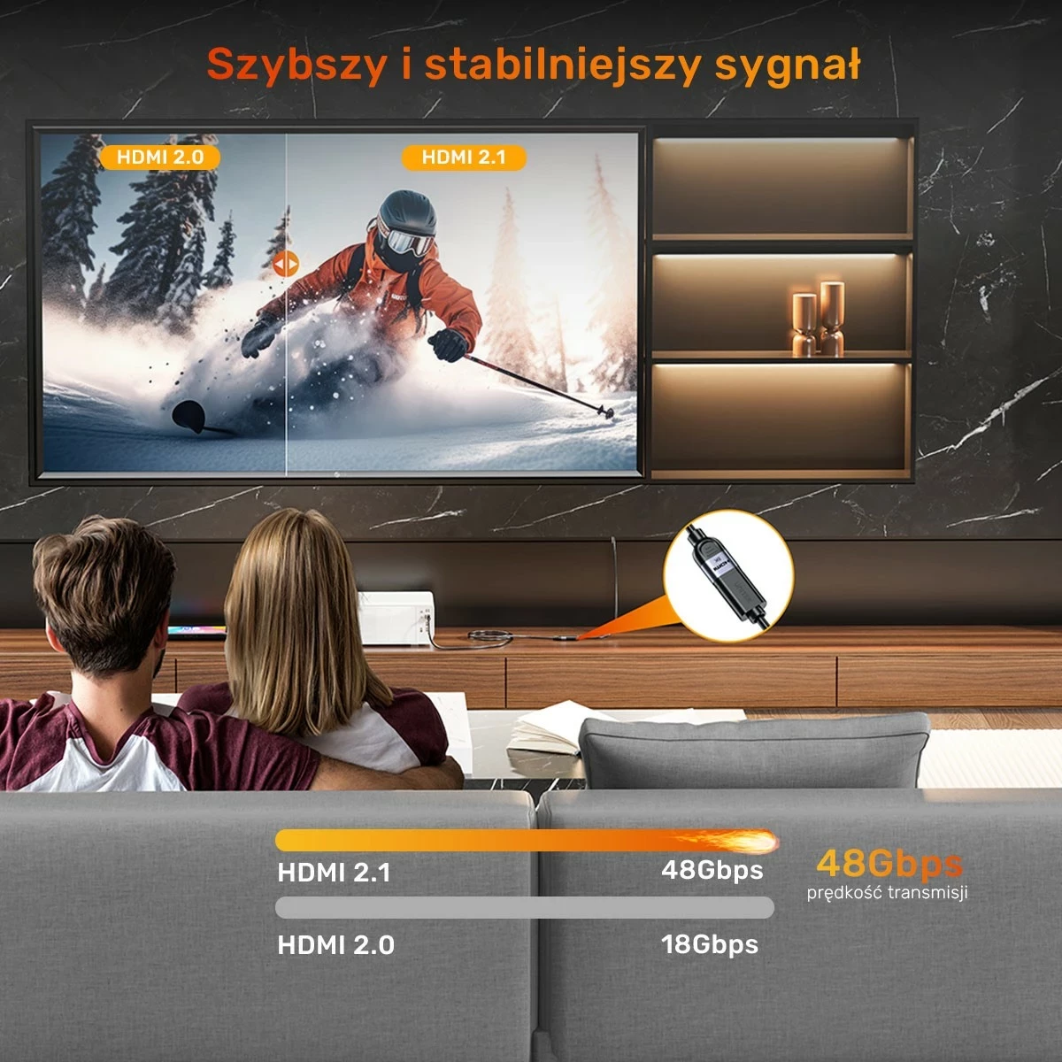 Kabllo zgjatëse HDMI Unitek, 2.1, 8K, 2m, argjendtë-zi