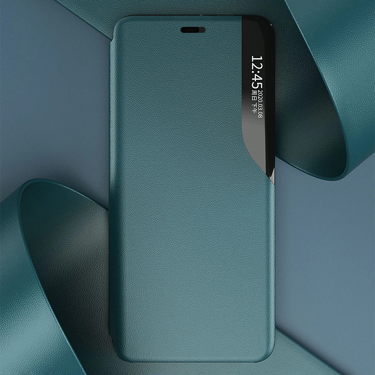 Mbështjellës Hurtel Eco Leather View Case për iPhone 13 Pro Max, me qëndrim, e zezë
