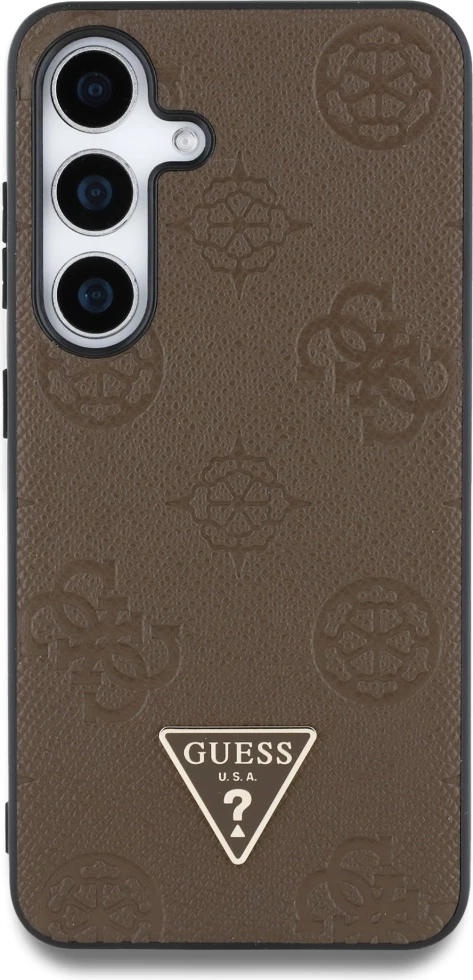 Mbështjellës Guess Grained Hot Stamp Peony Pattern Triangle Logo MagSafe për Samsung Galaxy S25, Kafe
