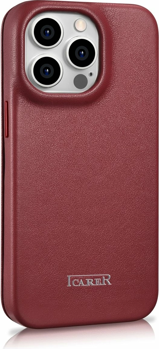 Mbështjellës iCarer CE Premium lëkurë folio për iPhone 14 Pro Max, MagSafe, Kuq
