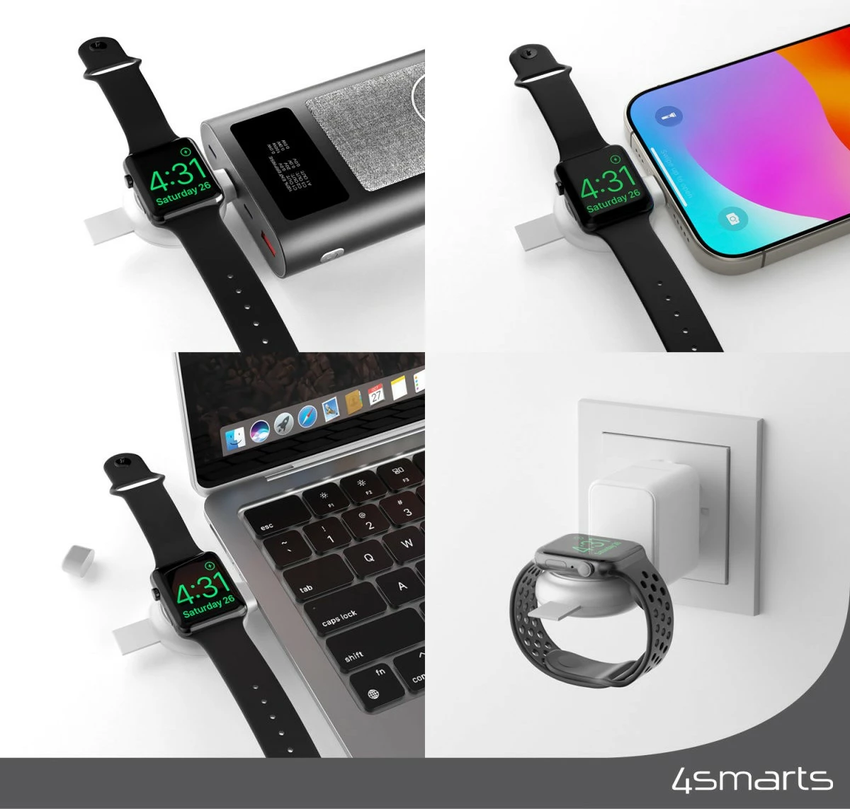 Karikues i shpejtë Apple Watch 4smarts MFi, USB-C, argjendtë