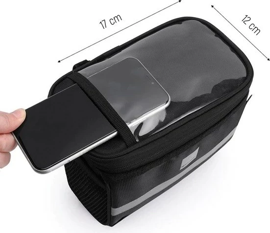 Çantë biçiklete Wozinsky WBB12BK me mbështjellës telefoni, 2L, e zezë