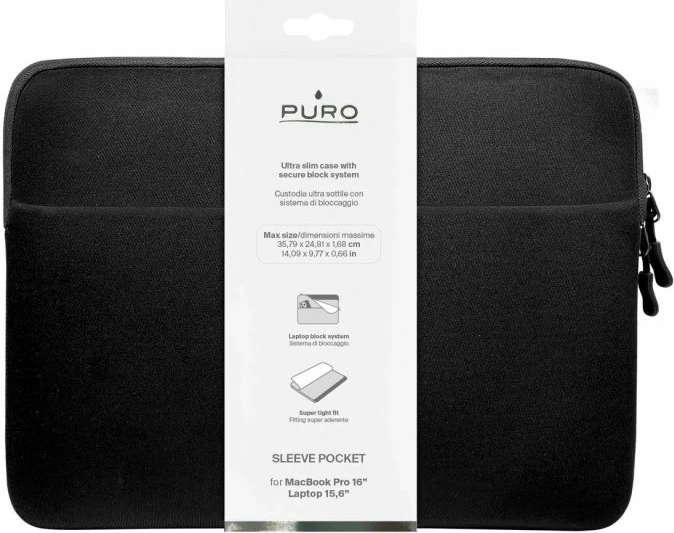 Çantë laptopi Puro Slim Pocket 16, e zezë