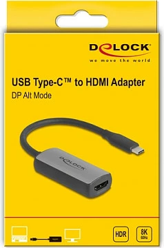 Adapter USB-C në HDMI DeLOCK 64264, 0.17m, 8K HDR, i zi/gri