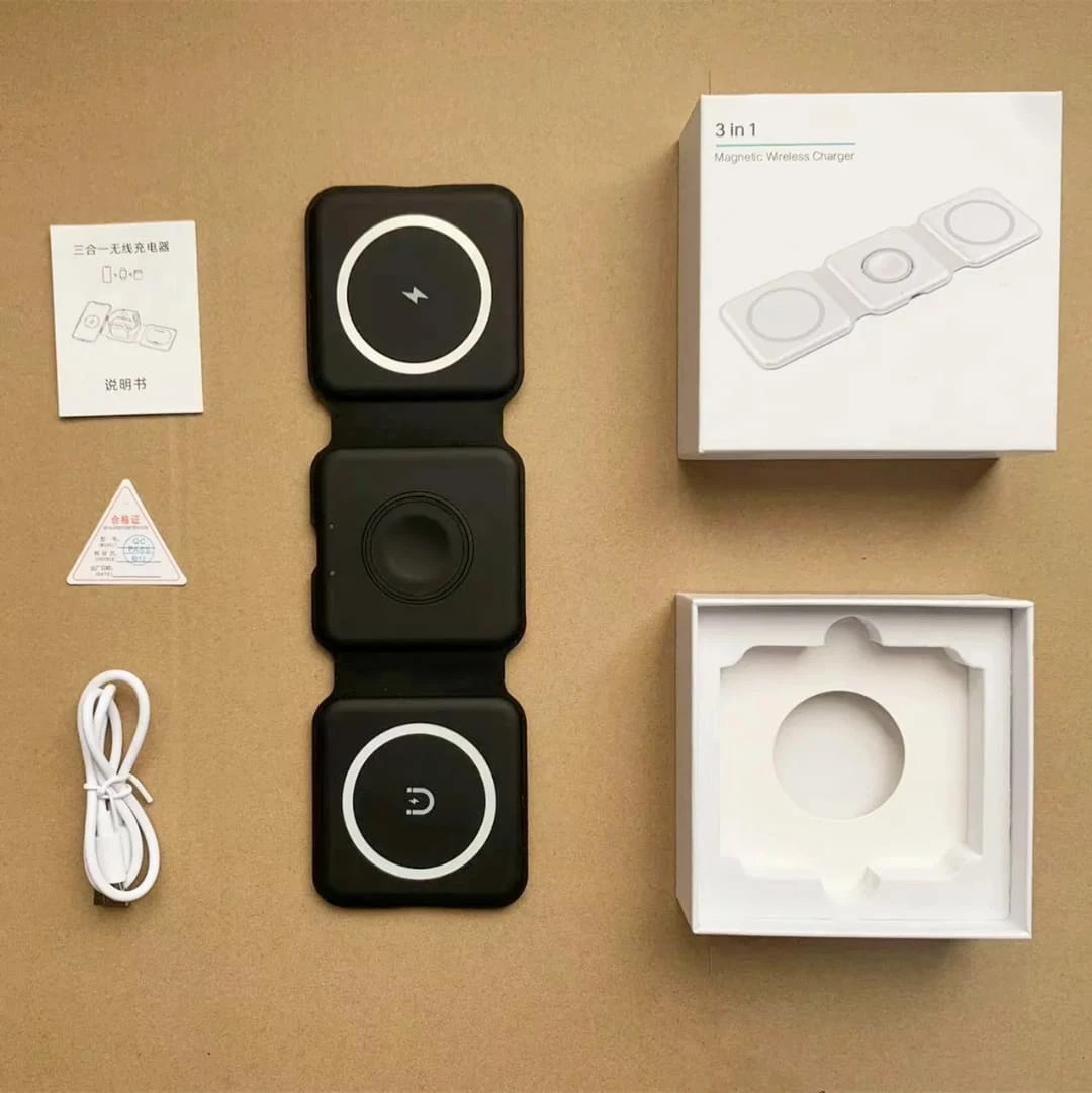 Karikues Wireless Magnetik 3-në-1 i Palosshëm për Telefon, Orë dhe AirPods