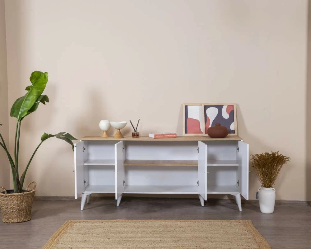 Konsol Skye Decor, montim në mur, e bardhë dhe lis