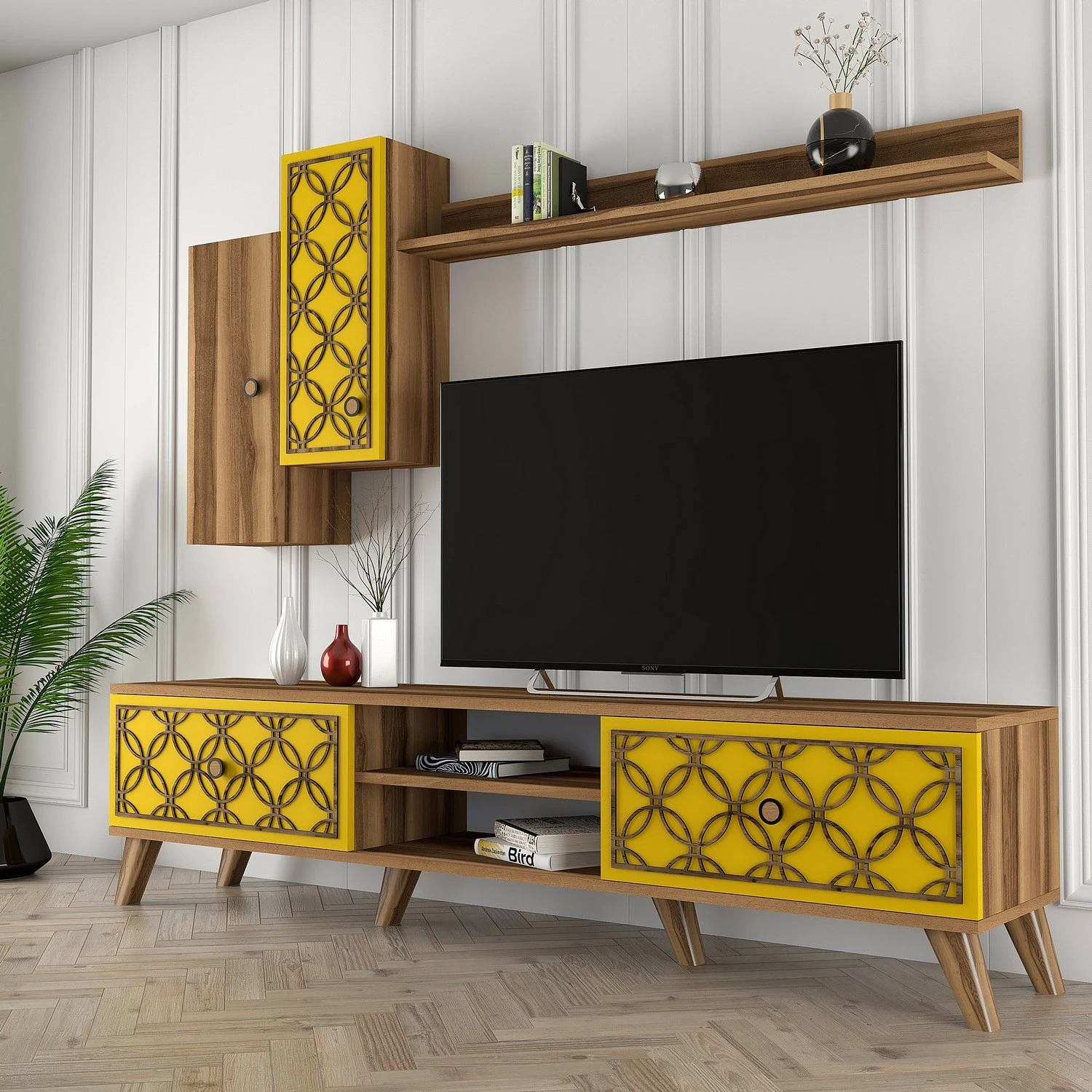 Set komodë TV Hanah Home, Class S, ngjyrë arre dhe e verdhë
