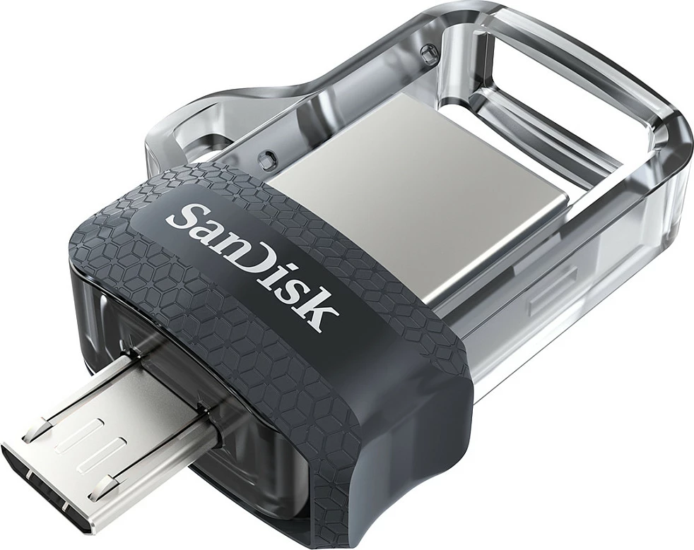 USB stick Sandisk Ultra Dual m3.0 256GB, USB 3.2, Micro-USB, zi/argjend/transparente