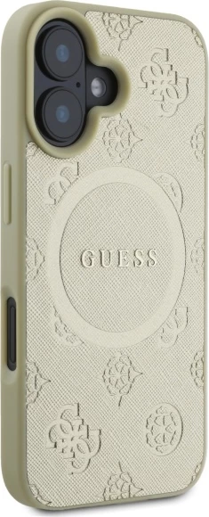 Mbështjellës Guess Saffiano Peony Classic Logo MagSafe për iPhone 16, ari