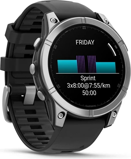 Garmin Fenix E 47mm Multisport GPS - Stainless Steel with Black Silicone Band