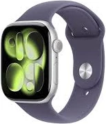 Smartwatch Apple Watch Series 11 GPS + Cellular 46mm, kasë alumini, rrip Sport Band M/L, argjendtë, Purple Fog