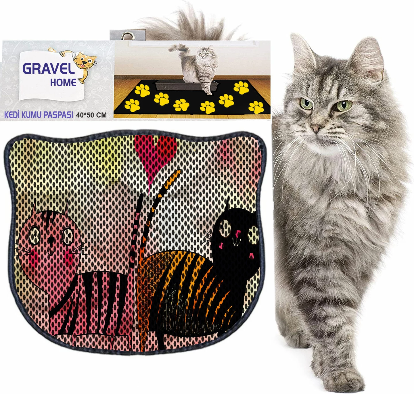 Tapet për rërë mace, shumëngjyrësh, Paws & Whiskers, Kdkafa0014, 40x50cm