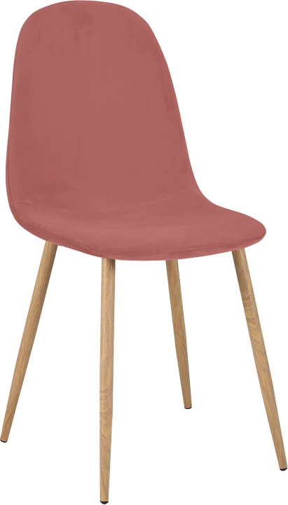 Karrige ngrënieje Bella, kadife ngjyrë mollë e kalbur, këmbë metalike natyrale, set prej 4 copësh, 43.5x52x89cm