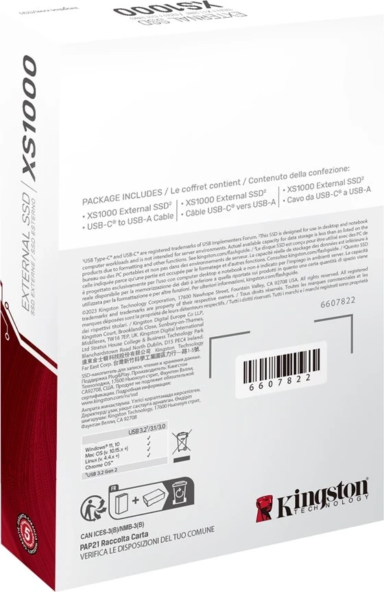 SSD Portativ Kingston XS1000, 2TB, USB 3.2 Gen 2