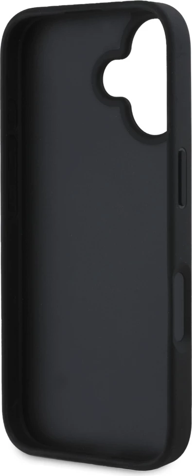 Mbështjellës Guess Hot Stamp 4G Pattern Triangle Metal Logo për iPhone 16, i zi