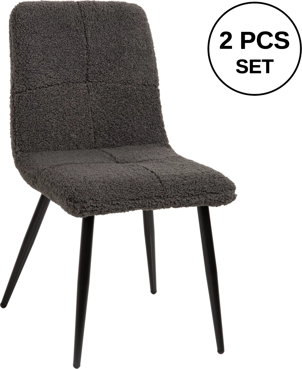 Karrige SHELLY FH8590.01, pëlhurë TEDDY, ngjyrë gri, këmbë metalike të zeza, 48x64x87H cm., set prej 2 copë