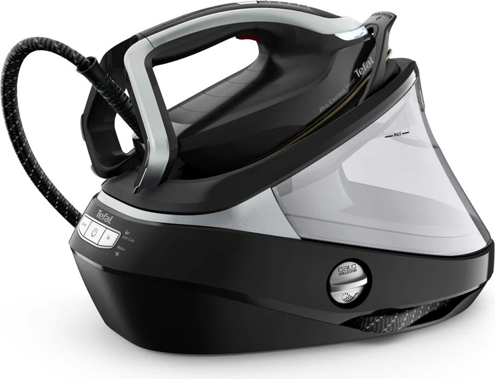 Hekur me stacion avulli, Tefal, GV9821E0 Pro Express, 9 bar, shtytje avulli 180 g/min + 800 g/min, dritë LED, kolektor gëlqereje i heqshëm, i zi