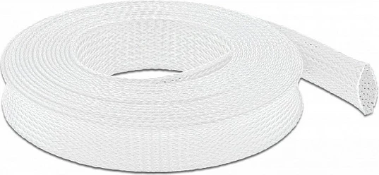 Mëngë gërshetuese për kabllo DeLOCK, 5 m x 25 mm, e shtrirshme, e bardhë