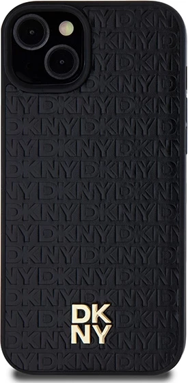 Mbështjellës DKNY Leather Pattern Metal Logo MagSafe për iPhone 15/14/13, i zi