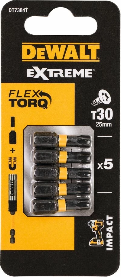 Set bitash Torx impact DeWalt EXTREME DT7384T T30 25mm, 5 copë