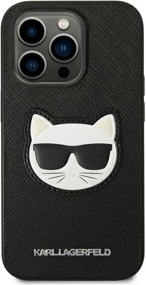 Mbështjellës Karl Lagerfeld KLHCP14XSAPCHK për iPhone 14 Pro Max 6.7", Saffiano Choupette Head Patch, i zi