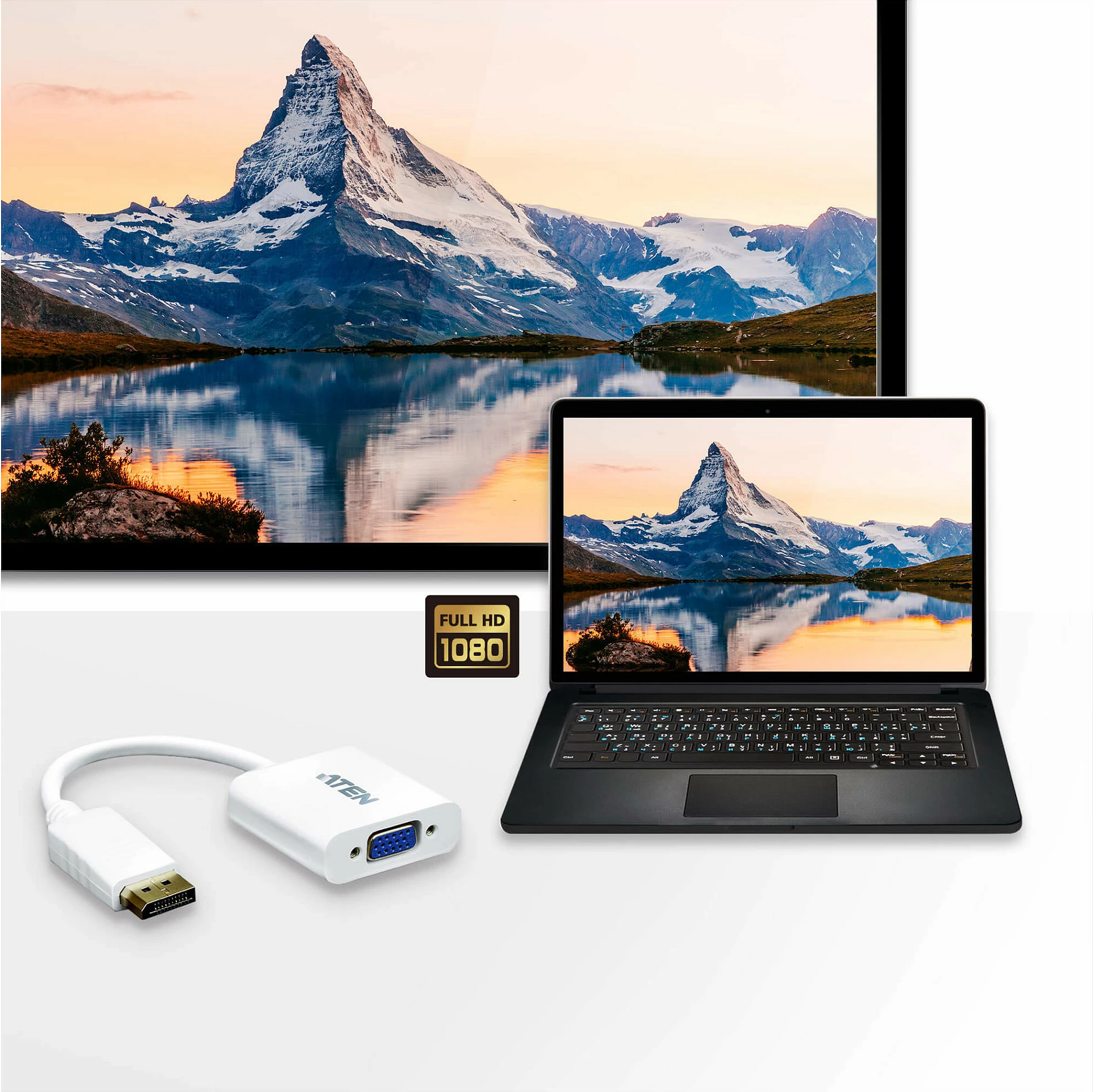 Adapter DisplayPort në VGA ATEN VC925, deri 1920x1200@60Hz, i bardhë