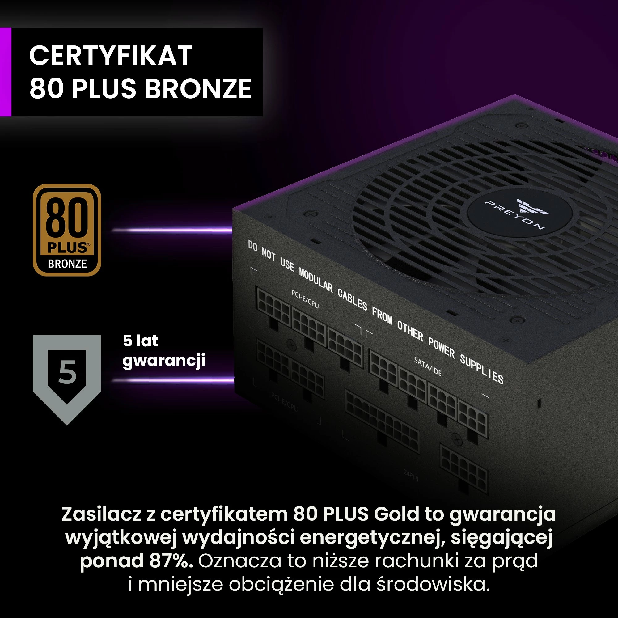 Furnizues rryme (PSU) PREYON Eagle Power Bronze PEPB750W 750W, 80 Plus Bronze, fully modular, i zi
