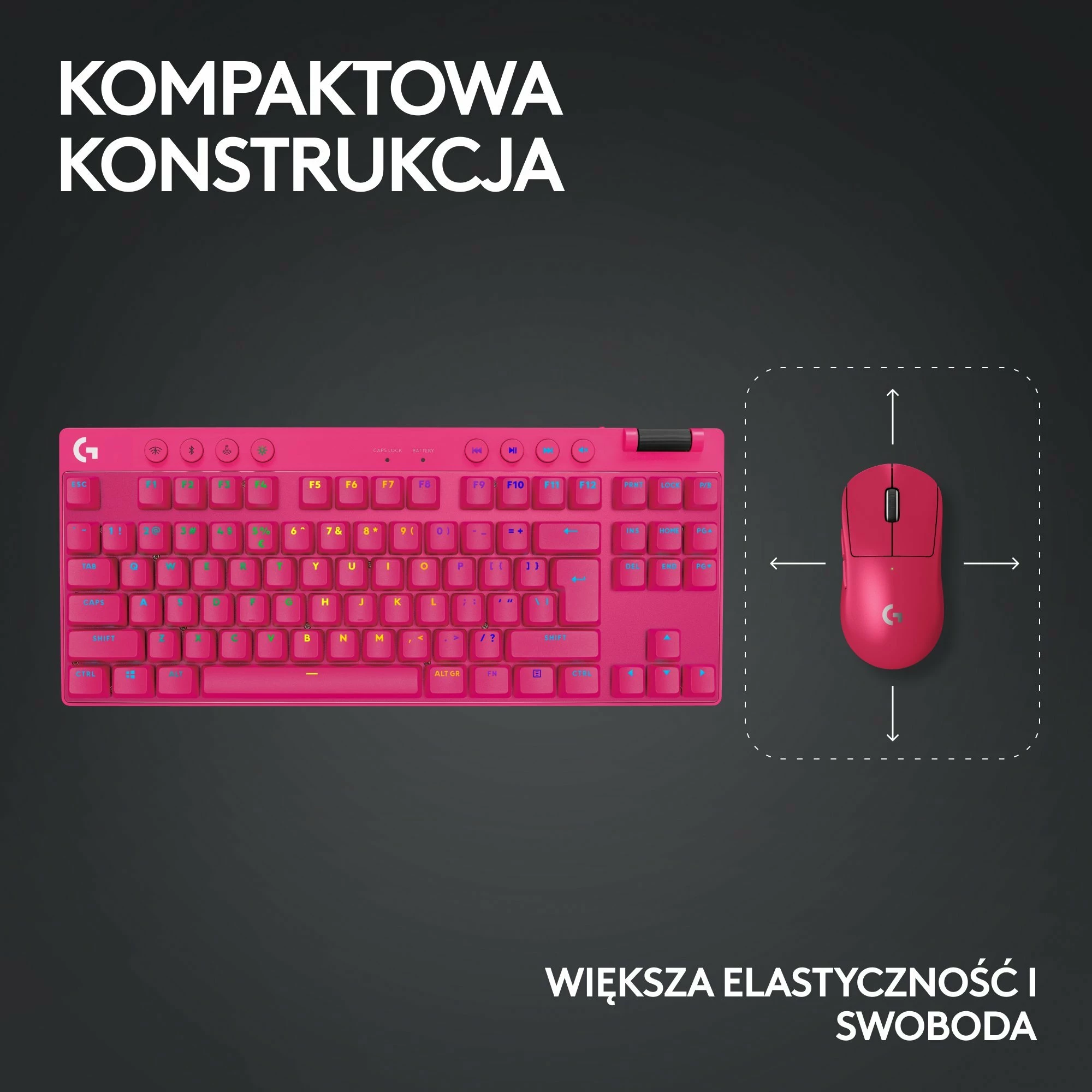 Tastierë gaming Logitech PRO X TKL Lightspeed 920-012159, mekanike GX Brown, TKL 80%, US layout, wireless 2.4GHz/Bluetooth/USB, RGB, rozë