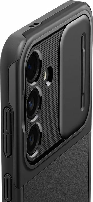 Mbështjellës Spigen Optik Armor për Samsung Galaxy S24, mbrojtje hibride TPU+PC, kapak rrëshqitës për kamerë, i zi