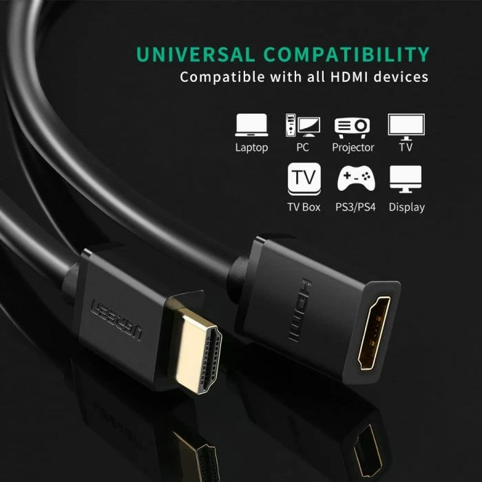 Kabllo HDMI zgjatëse UGREEN 10146 HDMI 1.4 5m 4K/60Hz me konektorë të veshur me ar, e zezë