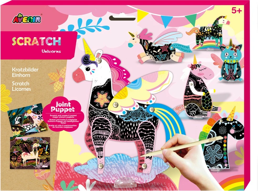 Set për gërvishtje me unicorn, MG DYSTRYBUCJA CH191683, 6 figura, shumëngjyrësh