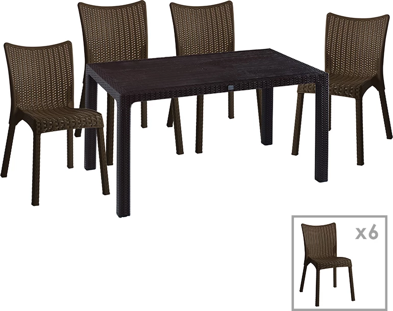 Tavolinë me karrige Explore-Confident set 7 copë PP ngjyrë kafe 150x90x73.5cm