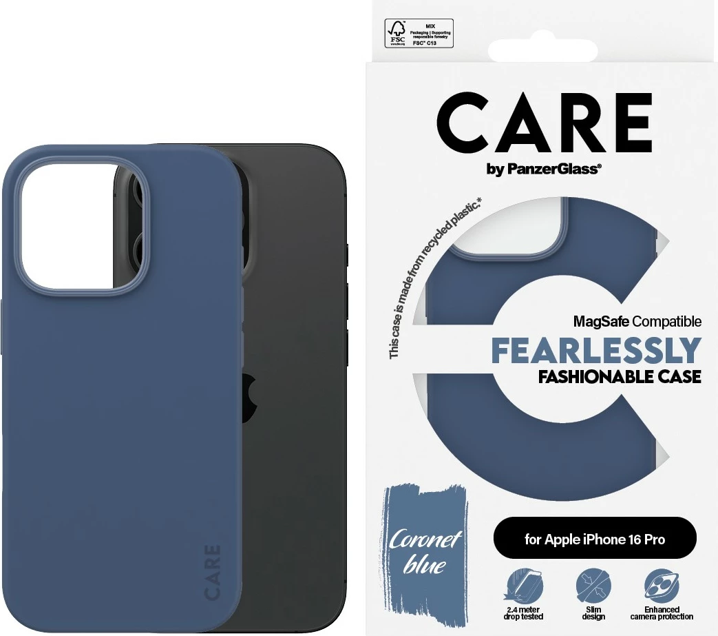 Mbështjellës PanzerGlass CARE Case MagSAFE për iPhone 16 Pro, blue