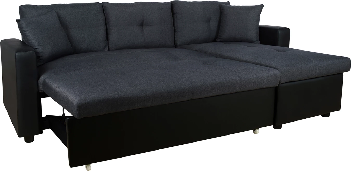 Kënd divani shtrat Wayne 220x146x86 FH3028.01 Gri me PU të zezë