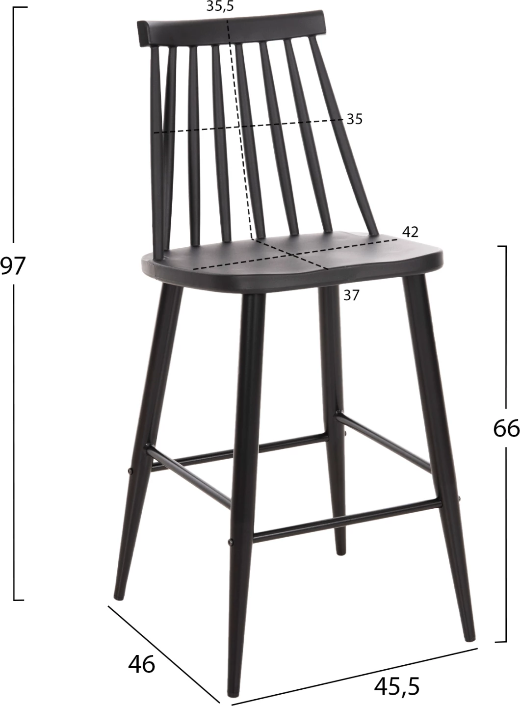 Karrige për bar mesatare VANESSA FH9300.12 polipropilen & metalike, e zezë, 45,5x46x97H cm., set prej 2 copë