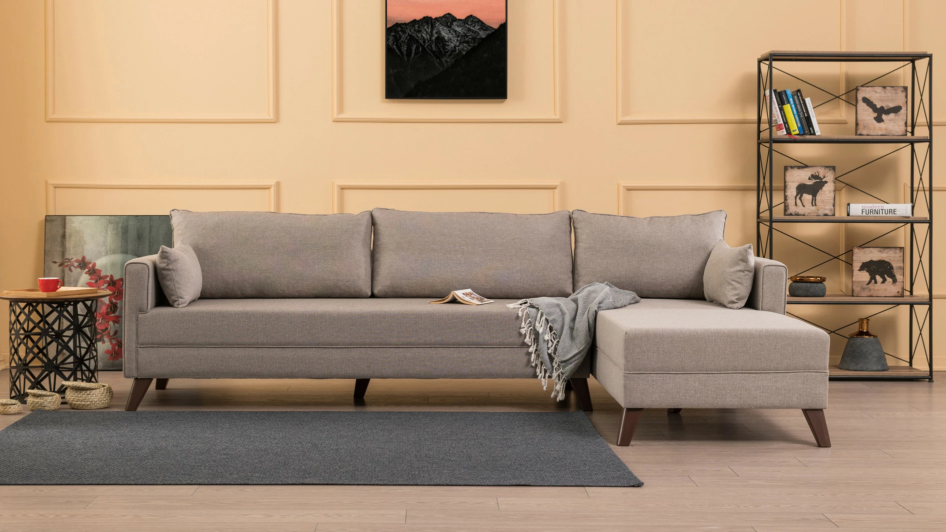 Këndsofa Bella, kënd i djathtë, ngjyrë krem