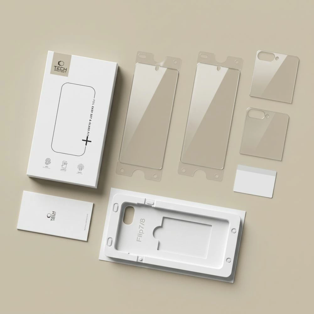 Set mbrojtës ekrani Tech-Protect Easy Set Foil & Glass Fit+ 4in1 për Samsung Galaxy Z Flip 7/8, transparent, paketë 2x xham i kalitur + 2x film hidrogel