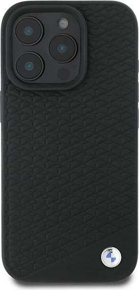 Mbështjellës BMW Signature Leather Diamond Metal Logo MagSafe për iPhone 16 Pro Max, i zi